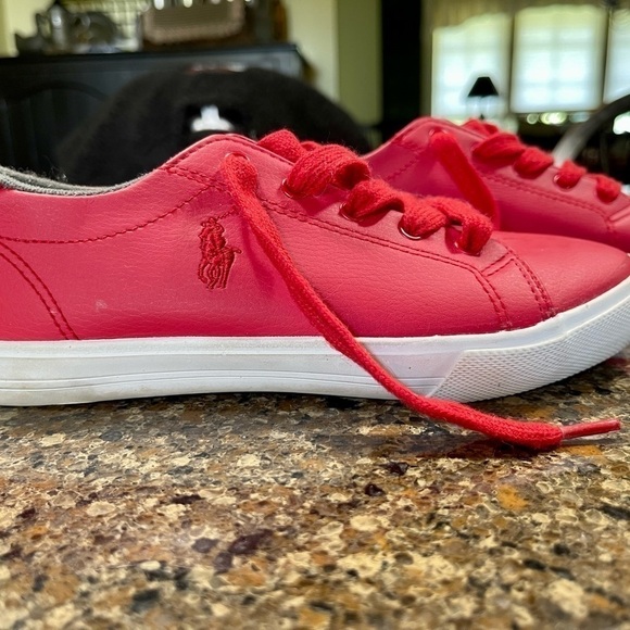 RALPH LAUREN POLO, RED LEATHER TENNIS SHOES, SIZE 2. IN GREAT CONDITION. - Picture 3 of 4